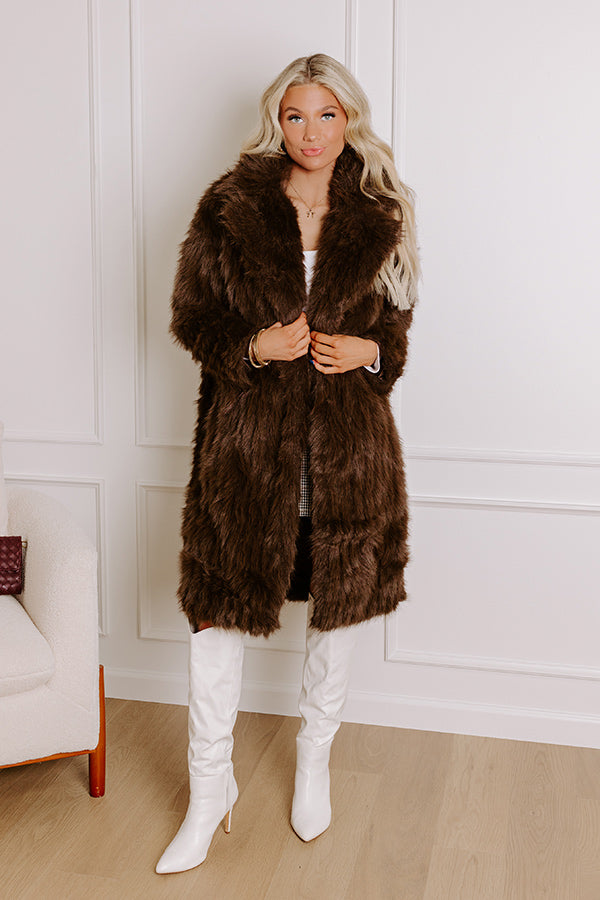 Premium Gala Nights Faux Fur Coat - Chestnut