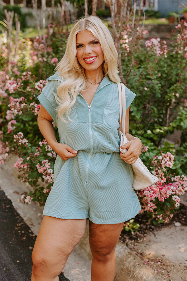 Premium Light Teal Coffee Run Romper for Curves