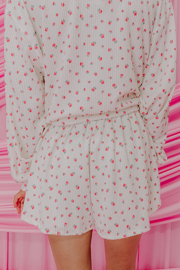 Ultimate Rose High Waist Knit Skort - Feminine Floral Design