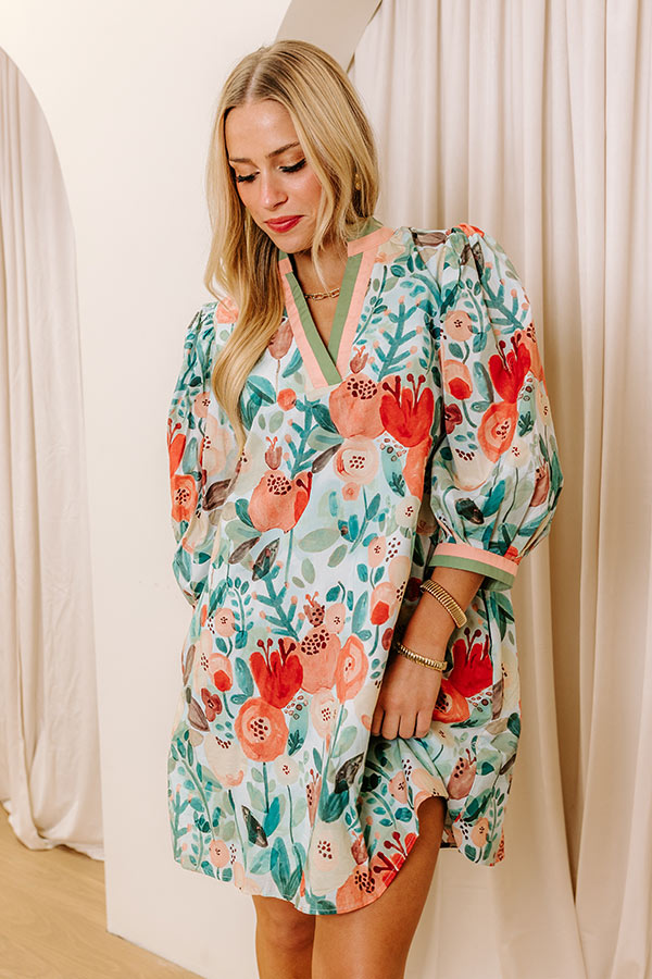 Premium Life In Full Bloom Mini Dress - Limpet Shell