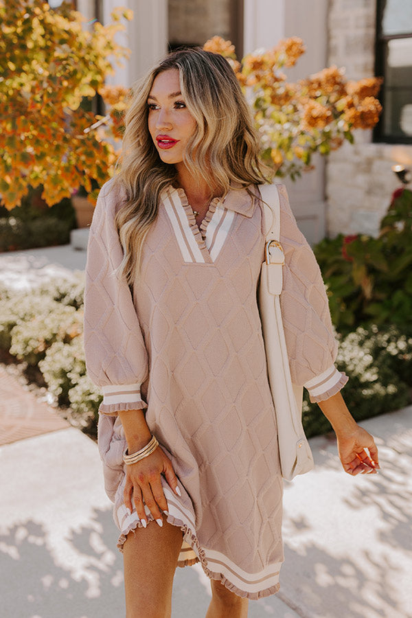 Ultimate Charming Glance Knit Mini Dress - Warm Taupe