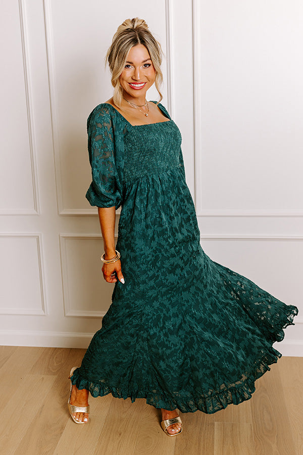 Premium Elegance: Sweetest Secret Jacquard Maxi Dress in Hunter Green