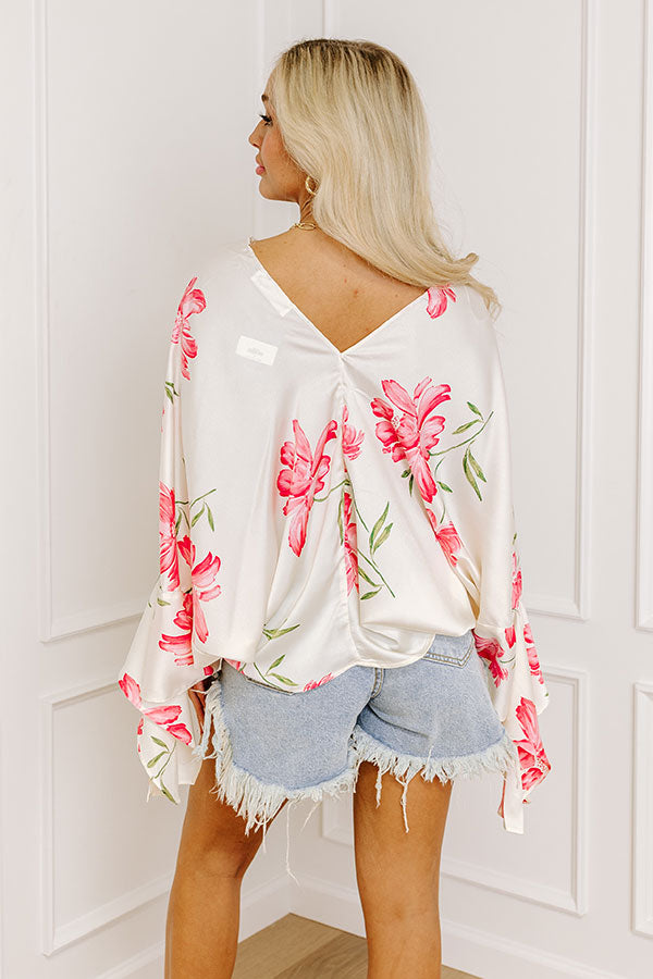 Premium Botanical Bliss Satin Shift Top in Cream | Ultimate Comfort & Style