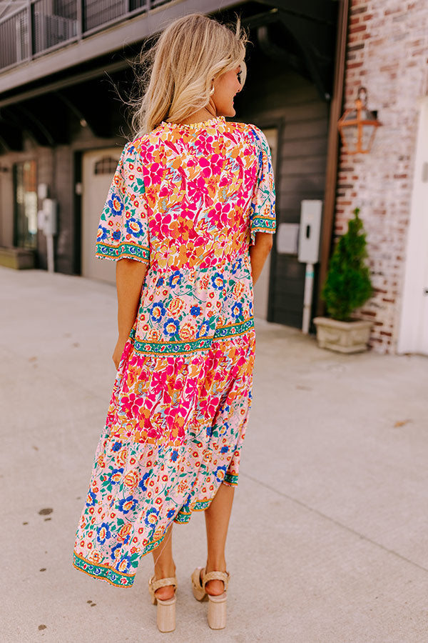 Premium Tropical Bloom Midi Dress in Pink - Ultimate Summer Style