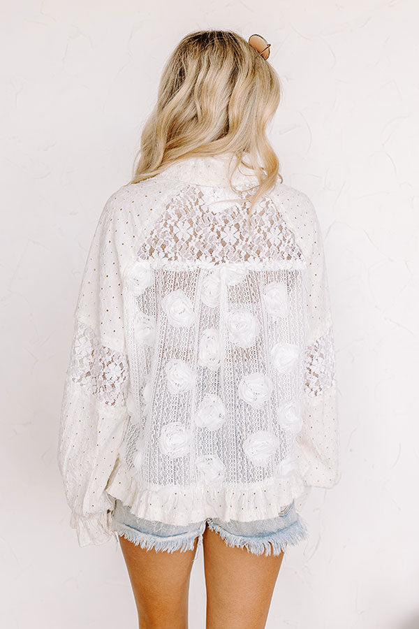 Premium Tea Garden Embellished Knit Button-Up – Cream Elegance