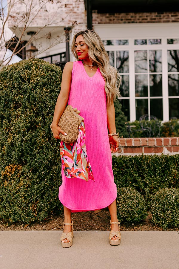 Ultimate Boardwalk Cutie Ribbed Midi Dress - Bubblegum Pink