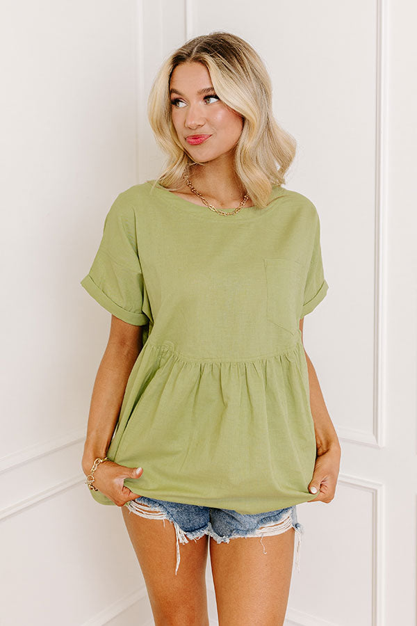 Premium Greek Isles Linen-Blend Babydoll Top in Pear - Ultimate Summer Style