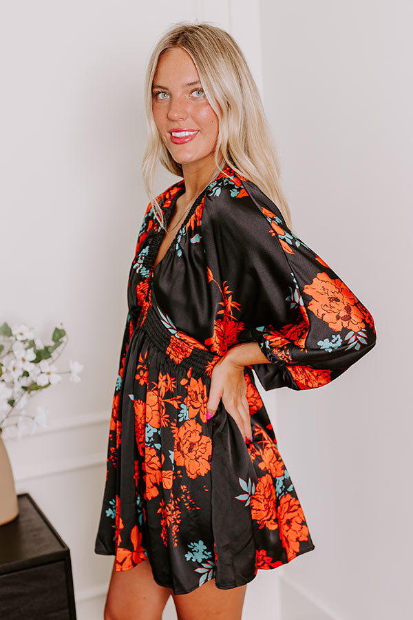 Ultimate Botanical Bliss Satin Mini Dress - Black