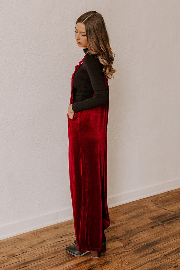 Ultimate Holiday Velvet Jumpsuit - Wine Red