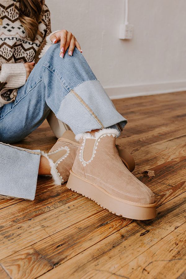 Premium Phoebe Faux Suede Platform Bootie - Warm Taupe | Ultimate Comfort & Style