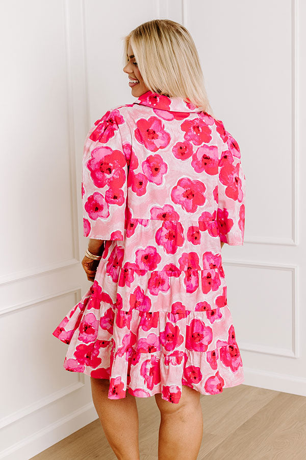 Premium Romantic Shift Dress - Pink Floral Curve