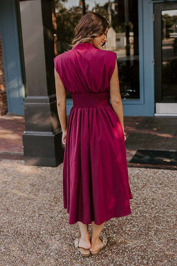 Premium Wine Elegance Midi Dress