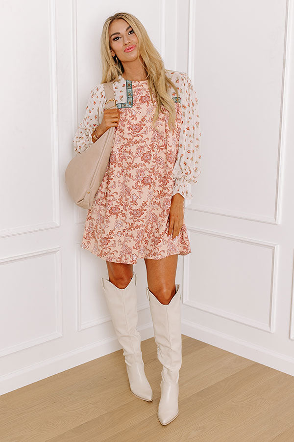 Premium Jubilee Shift Dress - Peach Baroque Floral