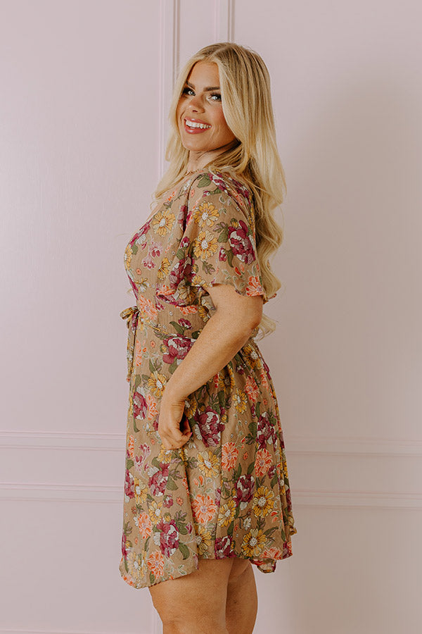 Ultimate Sweet Like Honey Floral Mini Dress - Taupe Curves