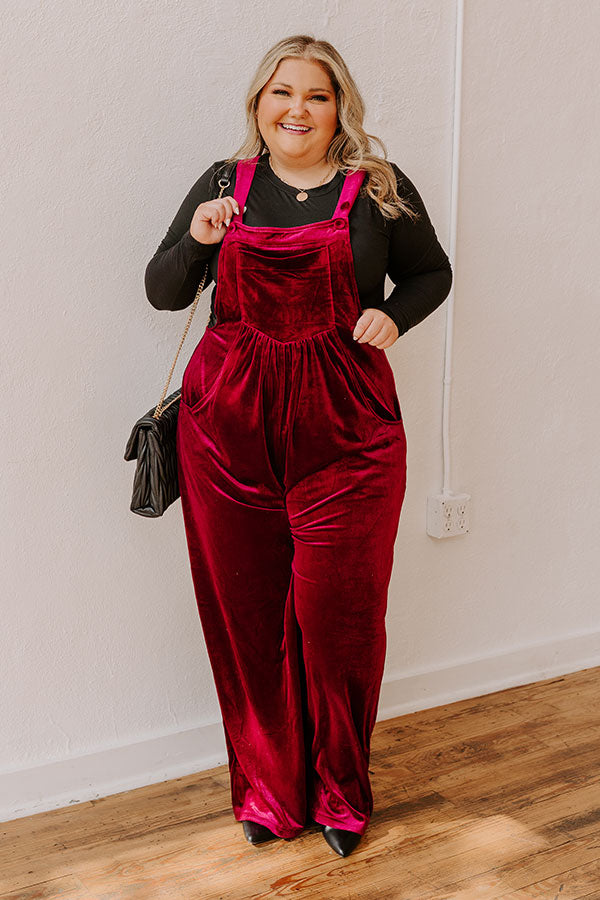 Premium Holiday Cheer Velvet Jumpsuit in Wine - Ultimate Curves Edition