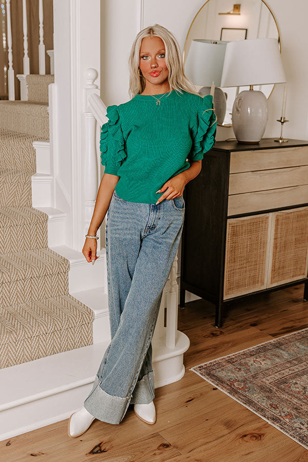 Premium Green Knit Top with Ruffles - Ultimate Style Upgrade