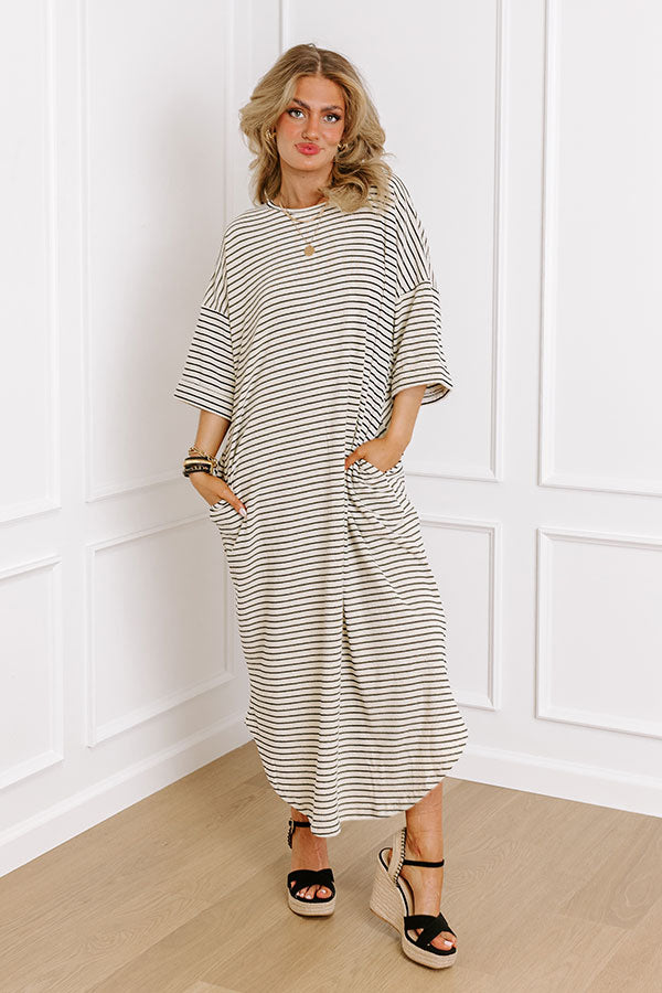 Ultimate Beach Day Terry Cloth Maxi Dress - Cream Stripes