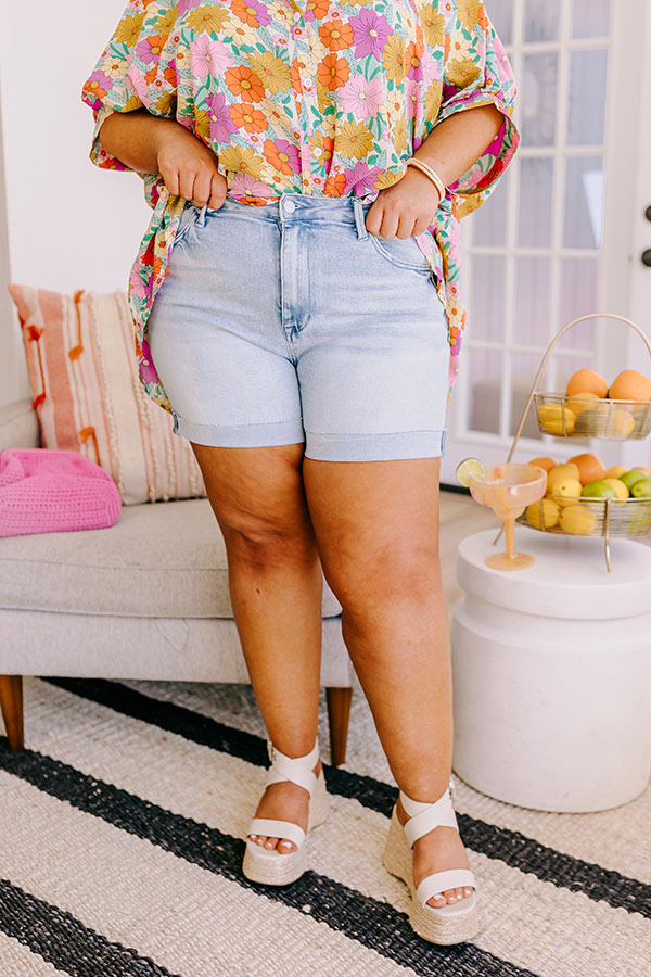 Premium High Waist Denim Shorts - Light Wash Curves