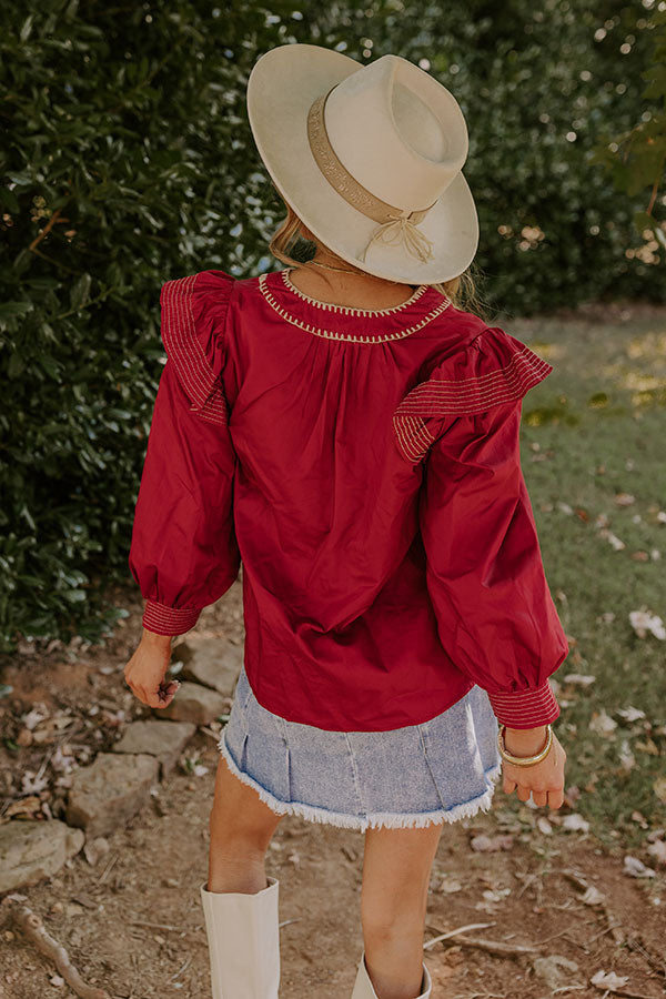 Premium Chic Moment Ruffle Top in Crimson - Effortless Style Upgrade