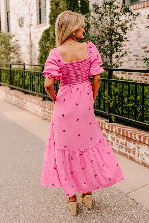 Premium Smocked Maxi Dress - Pink Floral Elegance