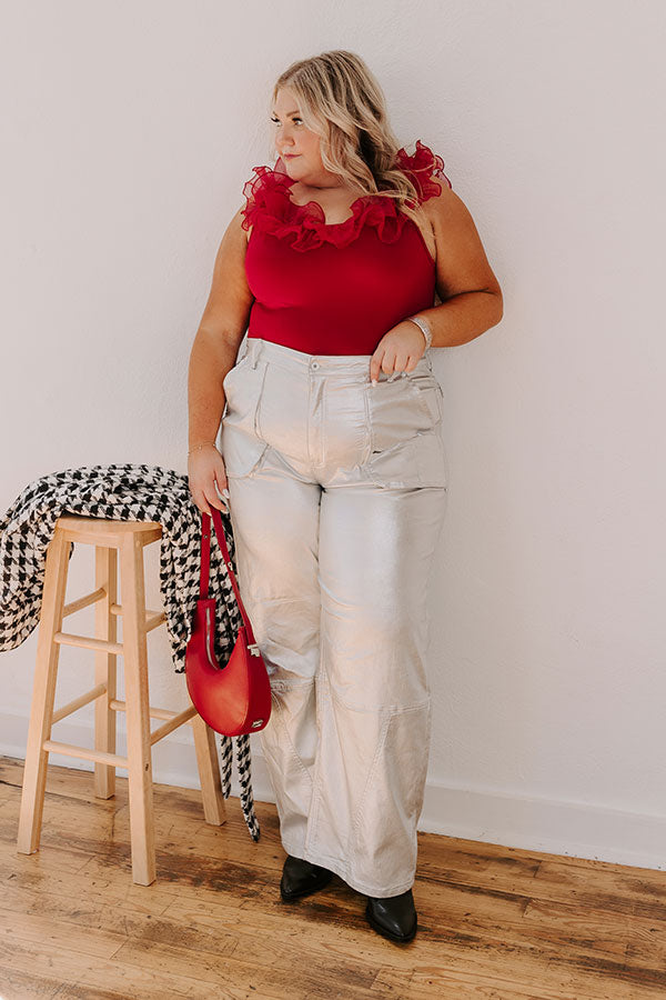 Premium Metallic High-Waist Pants - Silver Curves Collection