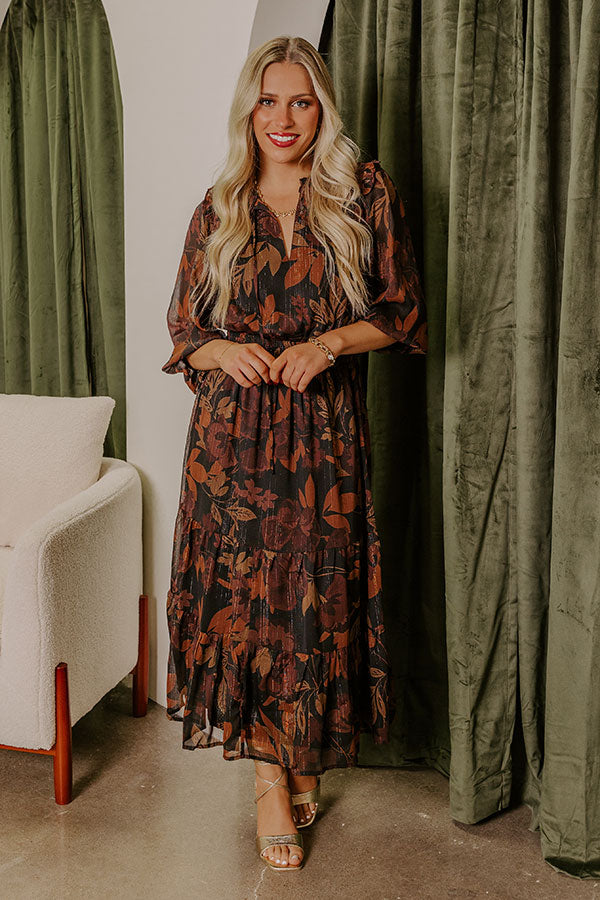 Premium Autumn Encounters Floral Midi Dress - Ultimate Elegance