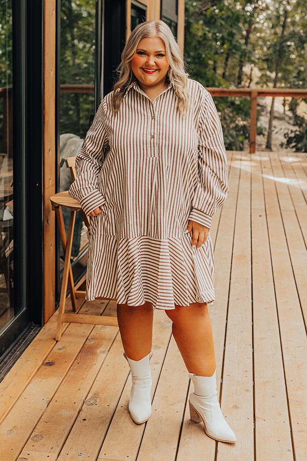 Premium Striped A-Line Mini Dress in Brown | Ultimate Style Upgrade