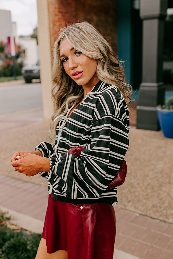 Premium Mulled Wine Stripe Tie-Front Top