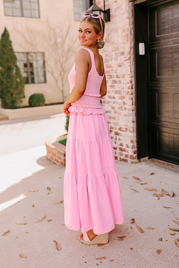 Ultimate Sunset Beach Stroll Crochet Maxi Dress - Pink