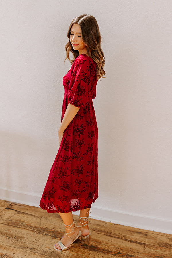 Premium Merlot Muse Velvet Burnout Midi Dress