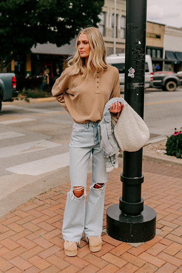 Premium Oversized Henley Top - Taupe | Ultimate Fall Fashion