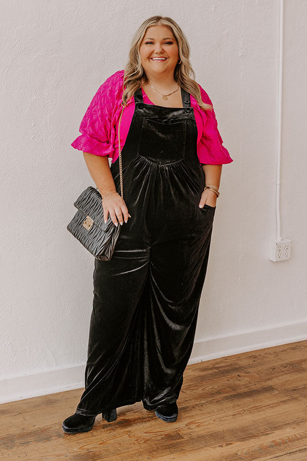 Premium Velvet Wide-Leg Jumpsuit - Black Curves