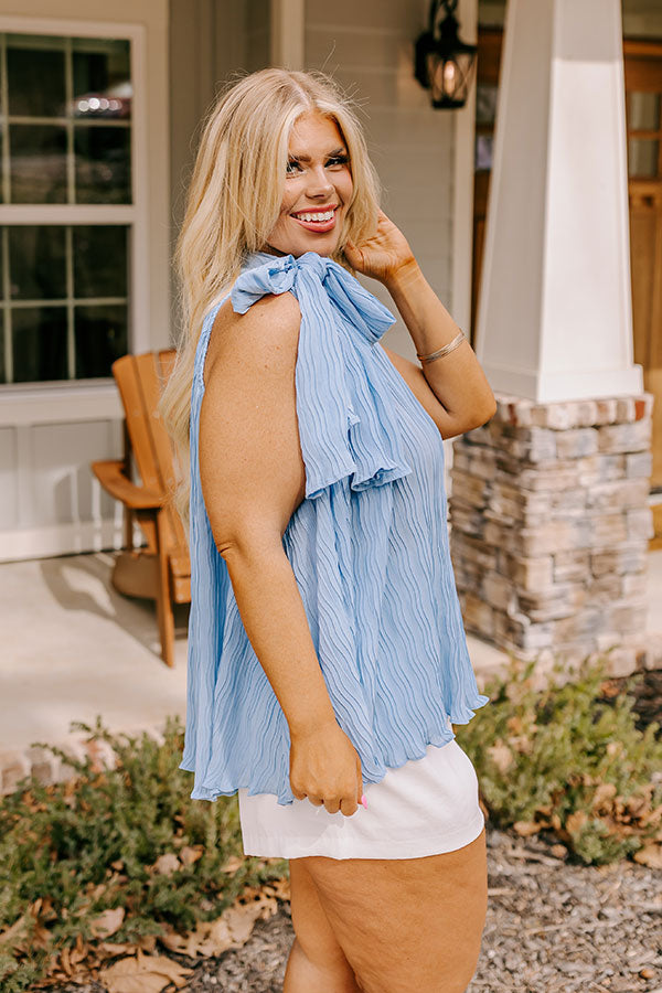 Premium Airy Blue Curves Pleated Top - Ultimate Flowy Style