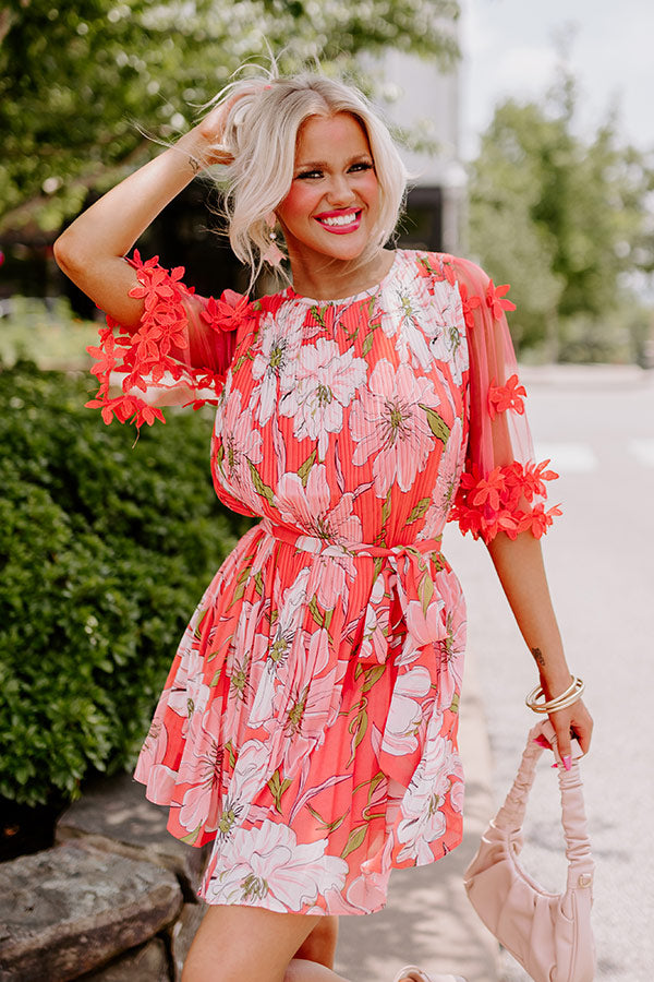 Ultimate Enchanted Pleated Dress - Coral Elegance