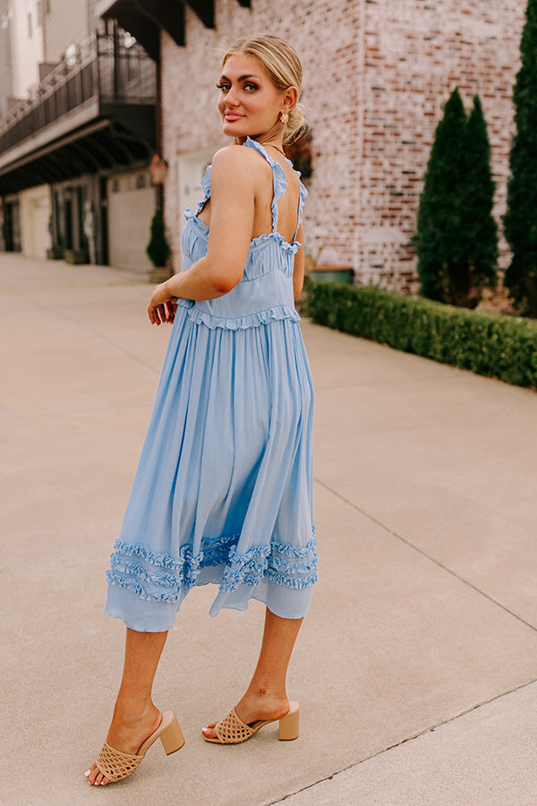 Premium Sky Blue Ruffle Midi Dress - Bayside Bliss Collection