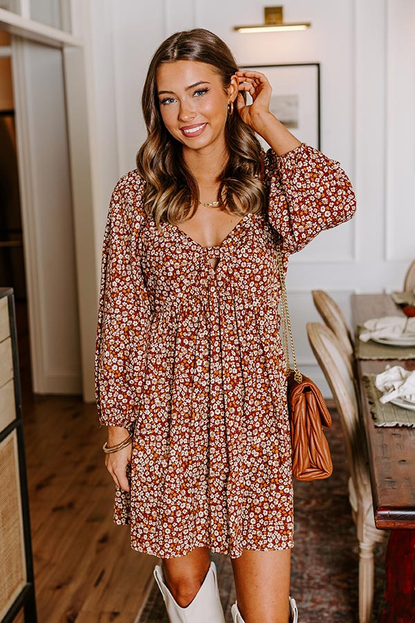 Ultimate Harvest Cutie Floral Mini Dress - Dark Rust