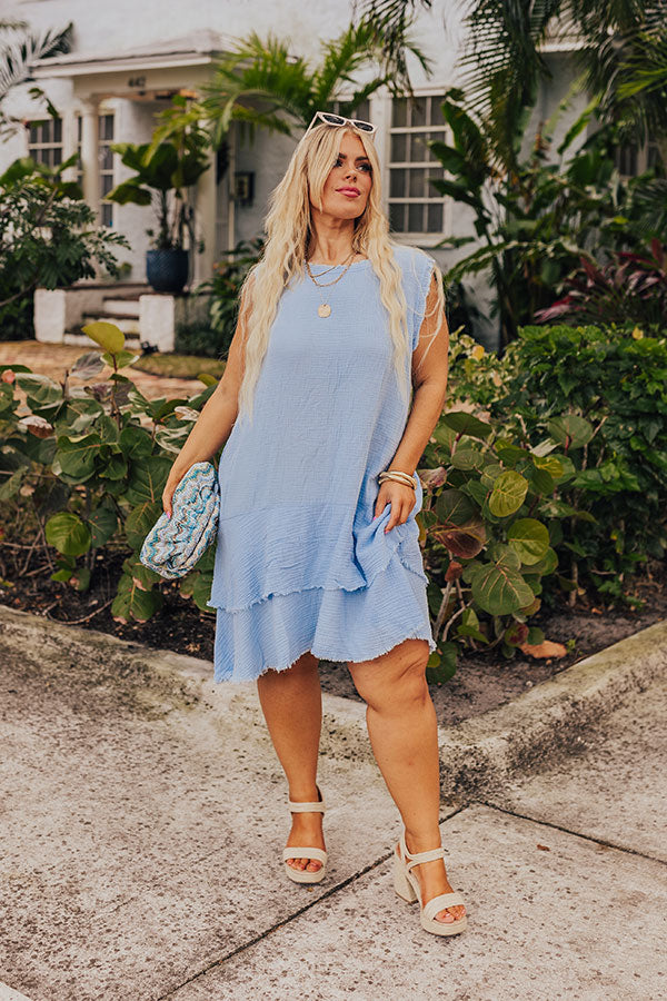 Premium Sky Blue Frayed Tiered Dress – Ultimate Summer Style