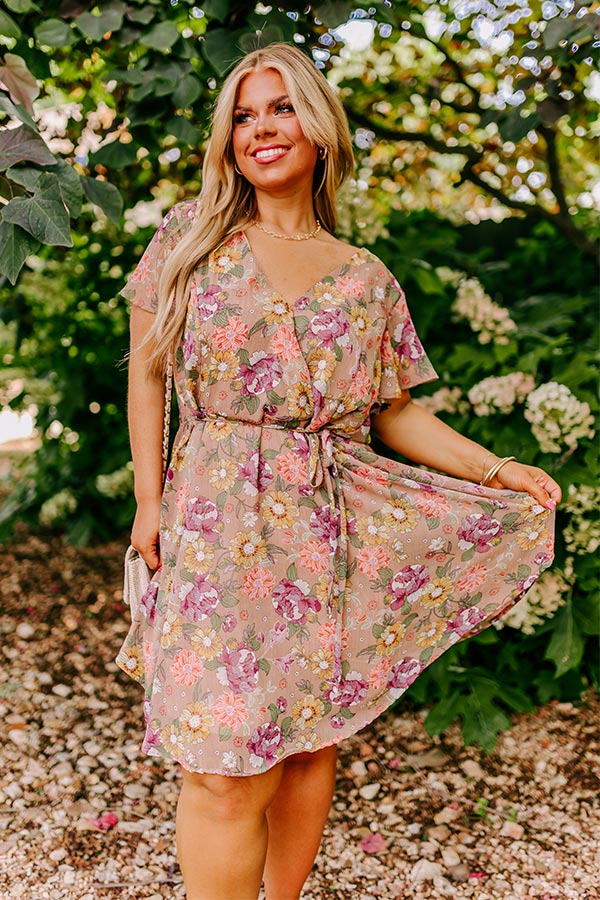 Ultimate Sweet Like Honey Floral Mini Dress - Taupe Curves