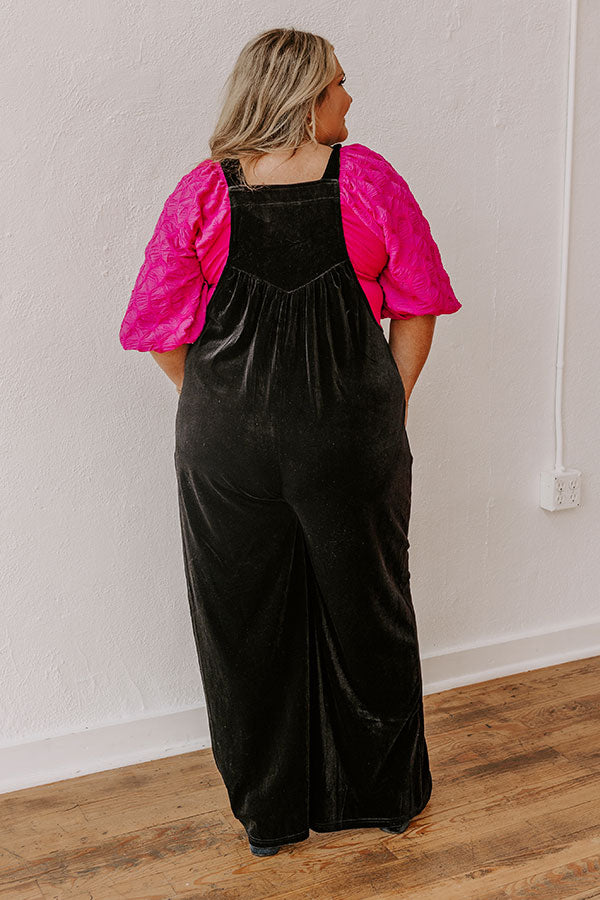 Premium Velvet Wide-Leg Jumpsuit - Black Curves