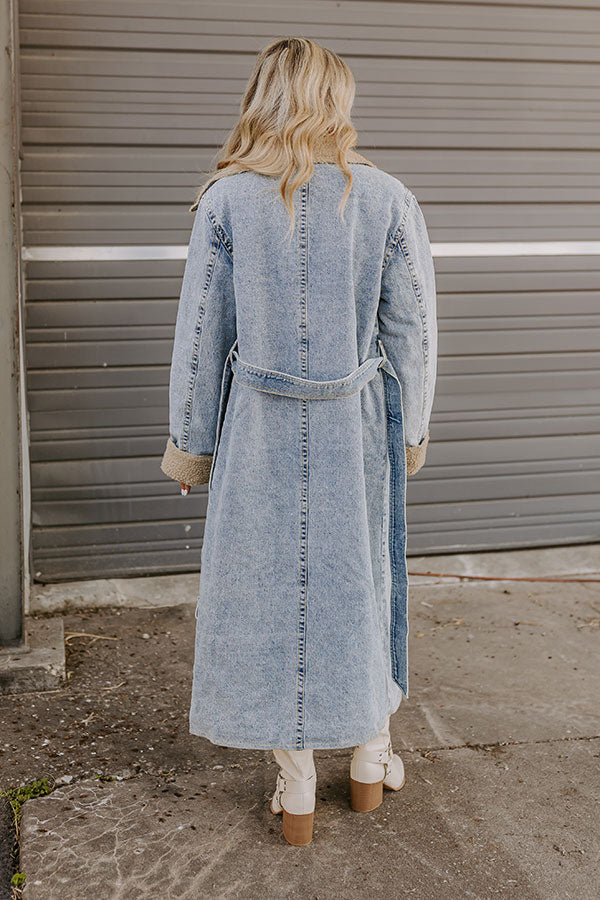 Ultimate Central Park Denim Coat with Sherpa Accents