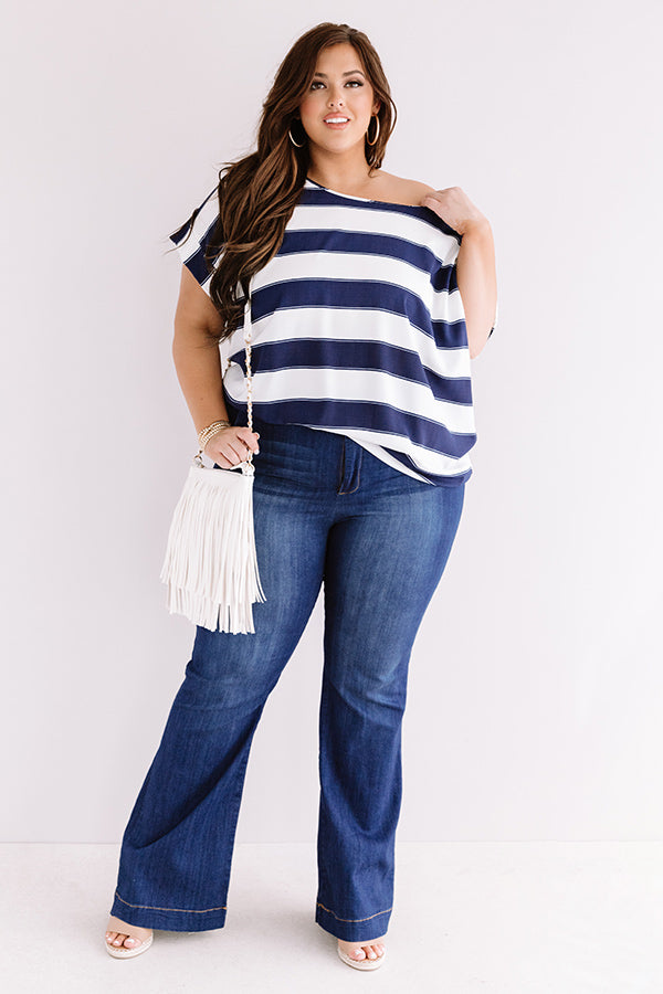 Premium Casual Shift Top - Navy & White Stripes for Curves