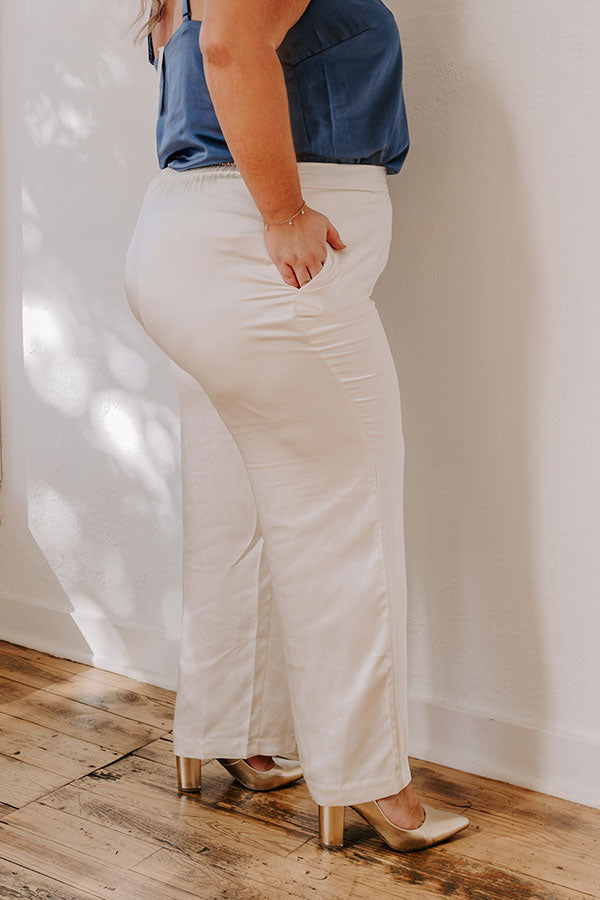 Premium Merlot Satin High-Waist Pants - Cream Curves Edition