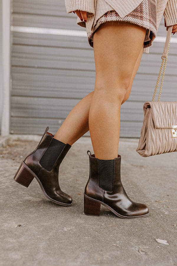 Premium Autumn Faux Leather Bootie - Chestnut Brown