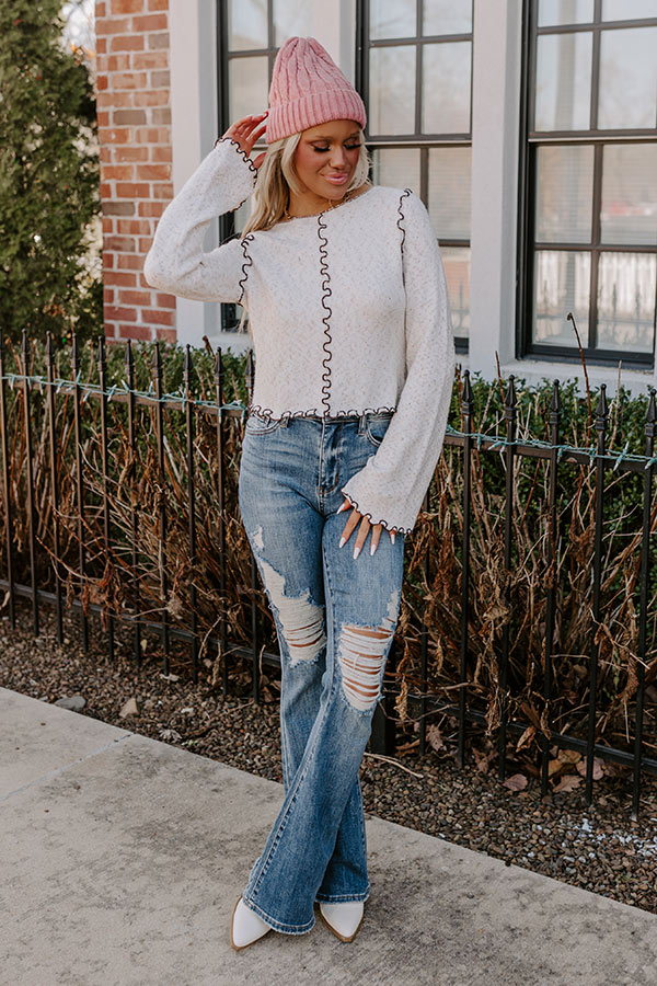 Premium Ivory Knit Top with Ruffled Details