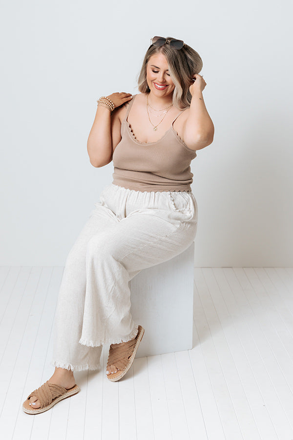 Premium Acts of Kindness Scalloped Tank - Khaki Curves Plus Size