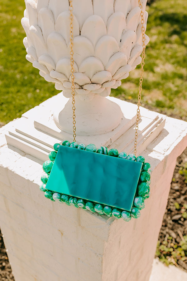 Premium Turquoise Acrylic Clutch with Detachable Chain Strap