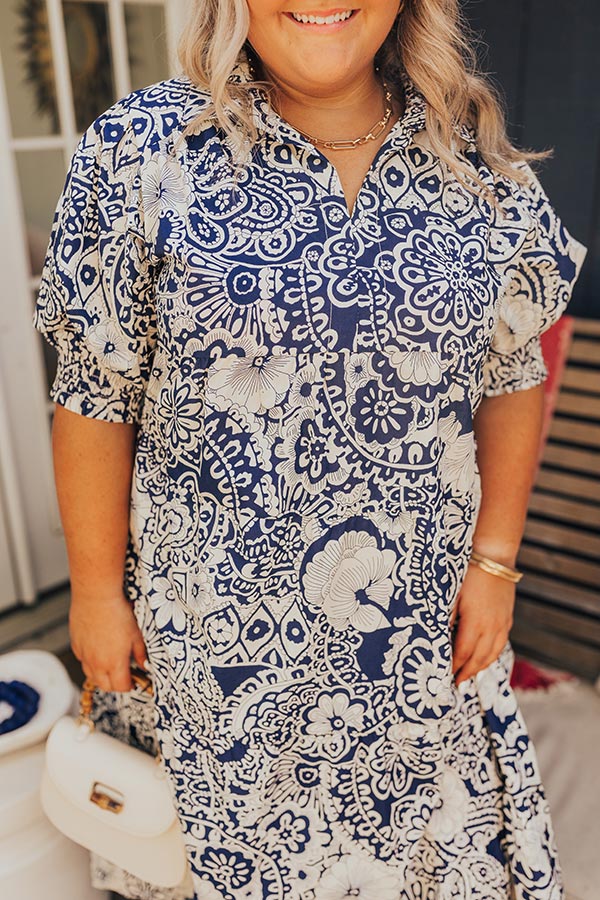 Premium Navy Curves Paisley Midi Dress - Sunday in St. Cloud