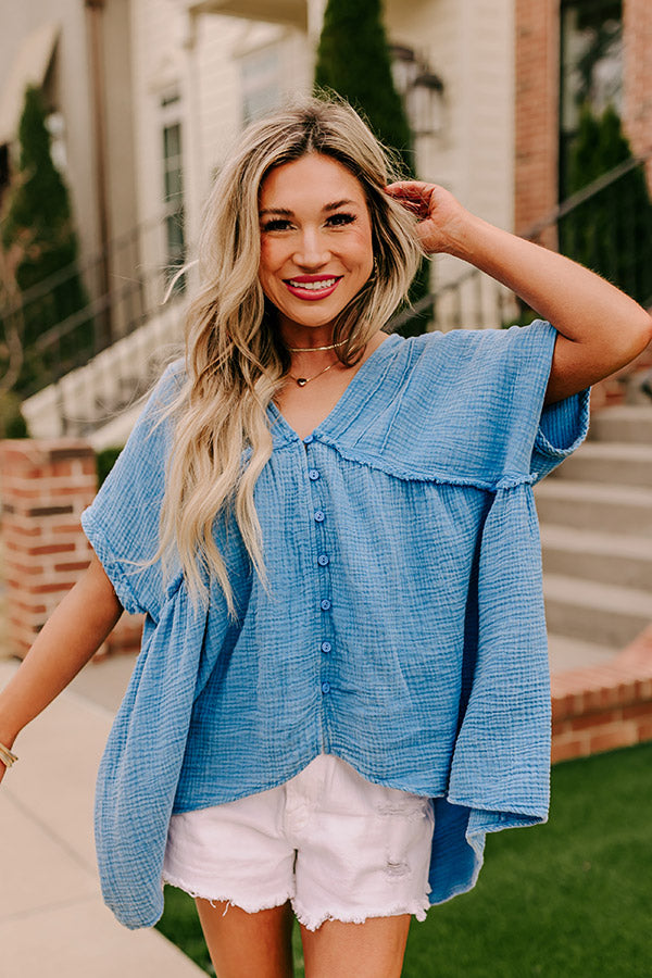 Ultimate Brunch Voyage Babydoll Top - Ocean Blue