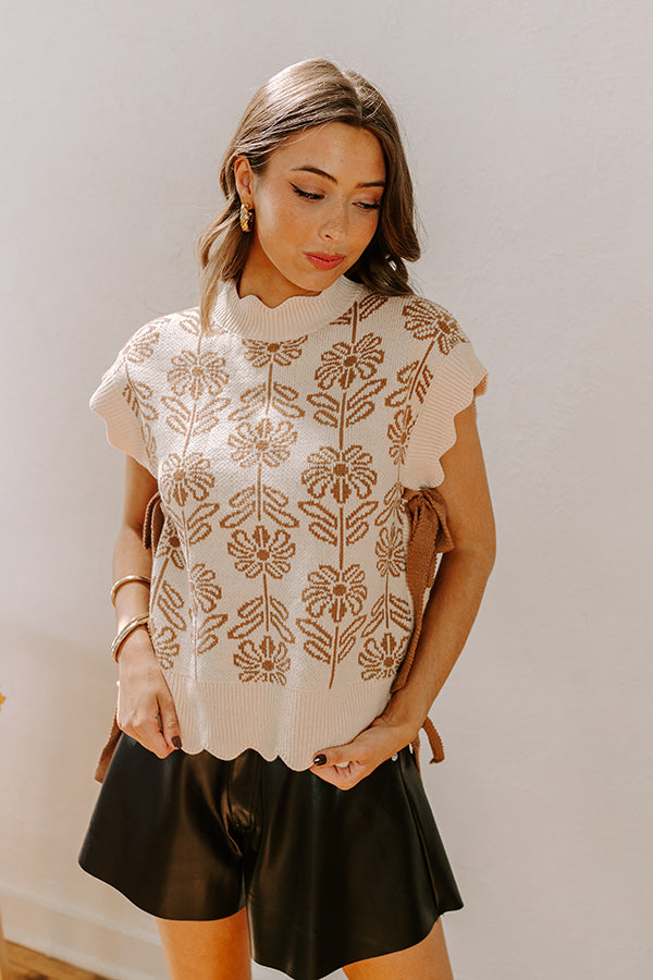 Premium Floral Knit Sweater Top in Mocha - Front Porch Style