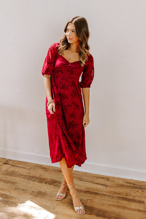 Premium Merlot Muse Velvet Burnout Midi Dress